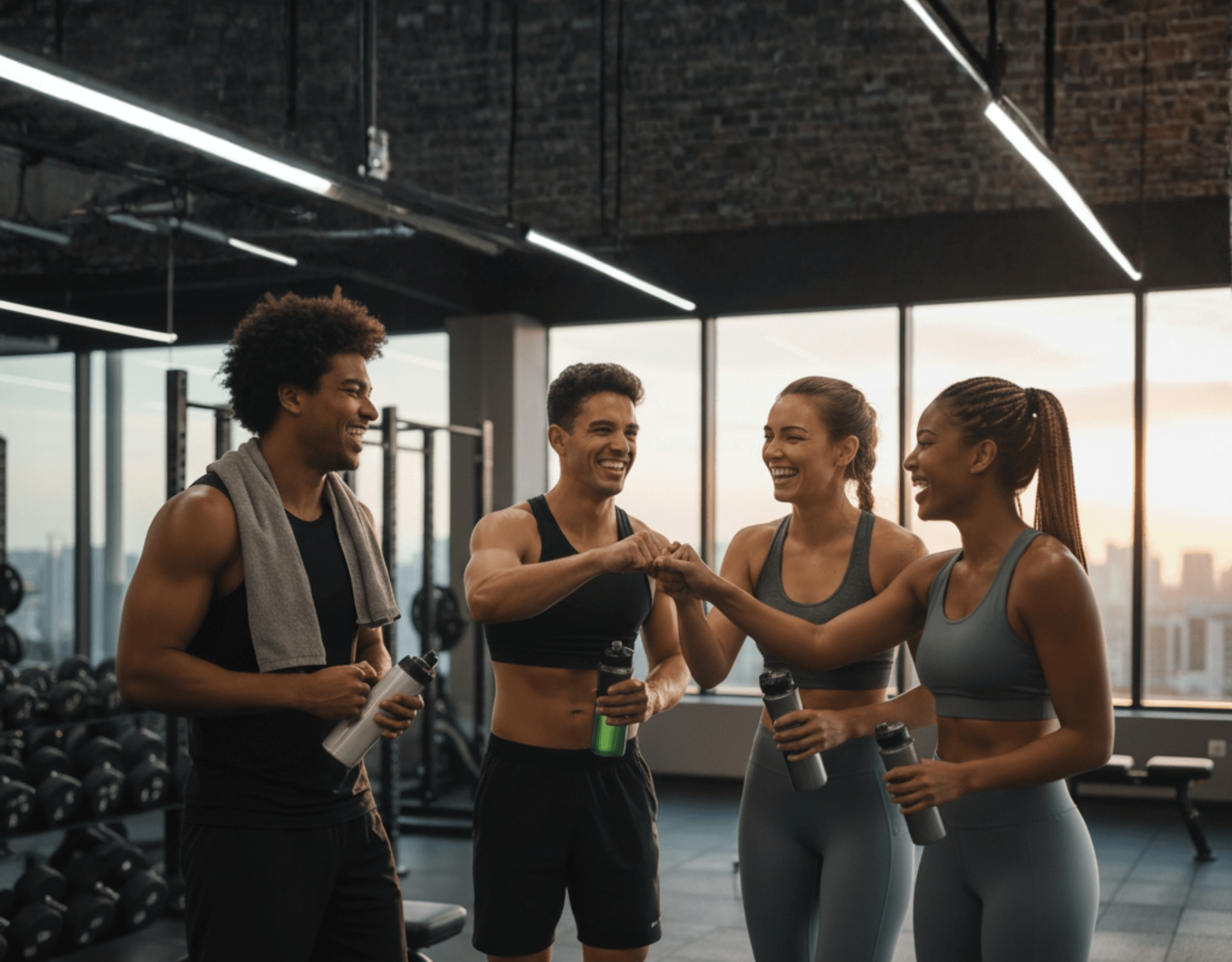 Fitness enthusiasts working out together
